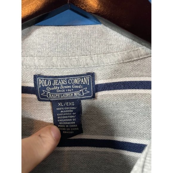 Polo Jeans Company Ralph Lauren - Men's Grey/Blue/White Stripped Short Sleeve Po - Picture 4 of 5